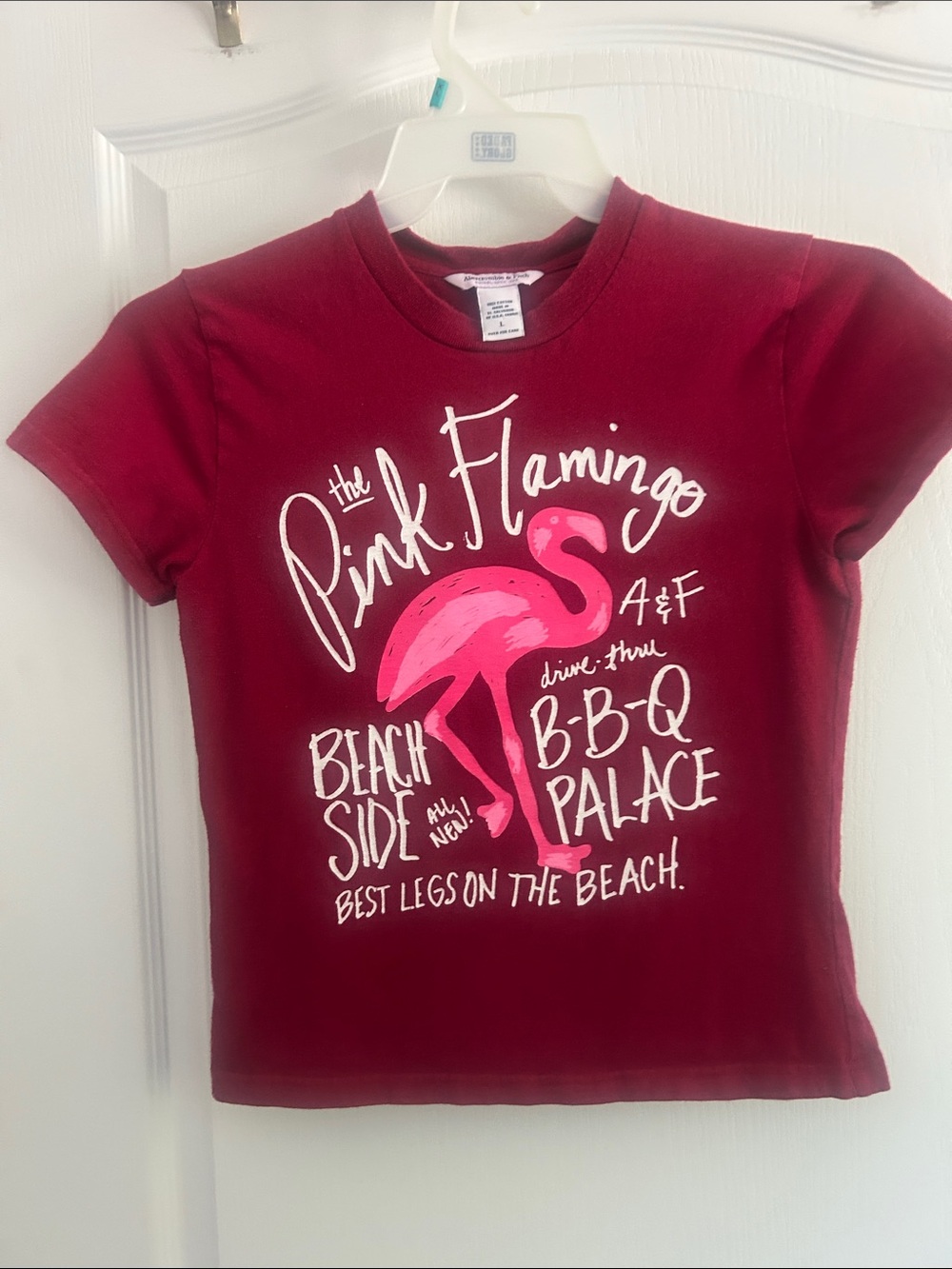 Vintage Abercrombie & Fitch Red Tee with Pink Flamingo Graphic